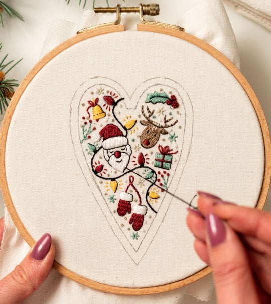 🛒Last Day 69% Off - 💖DIY Heart Shaped Hand Embroidered Christmas Ornament/Ornament Kit